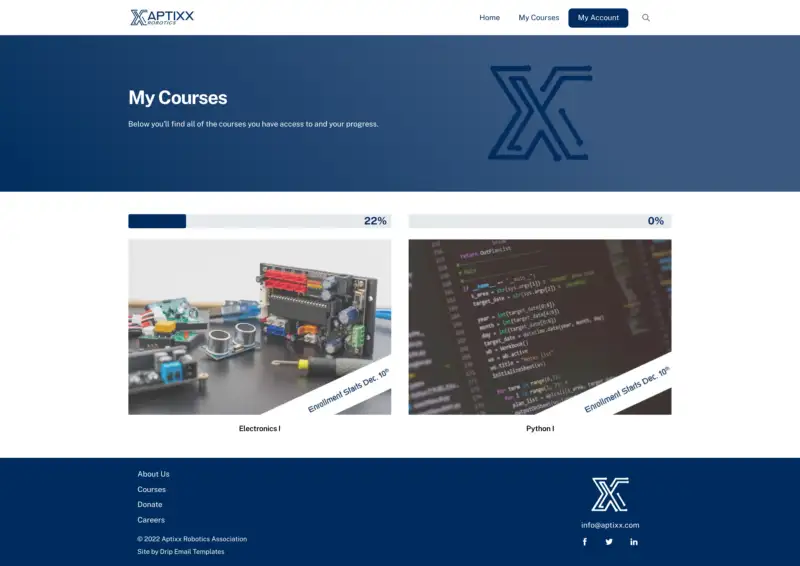 Aptixx Robotics My Courses Page
