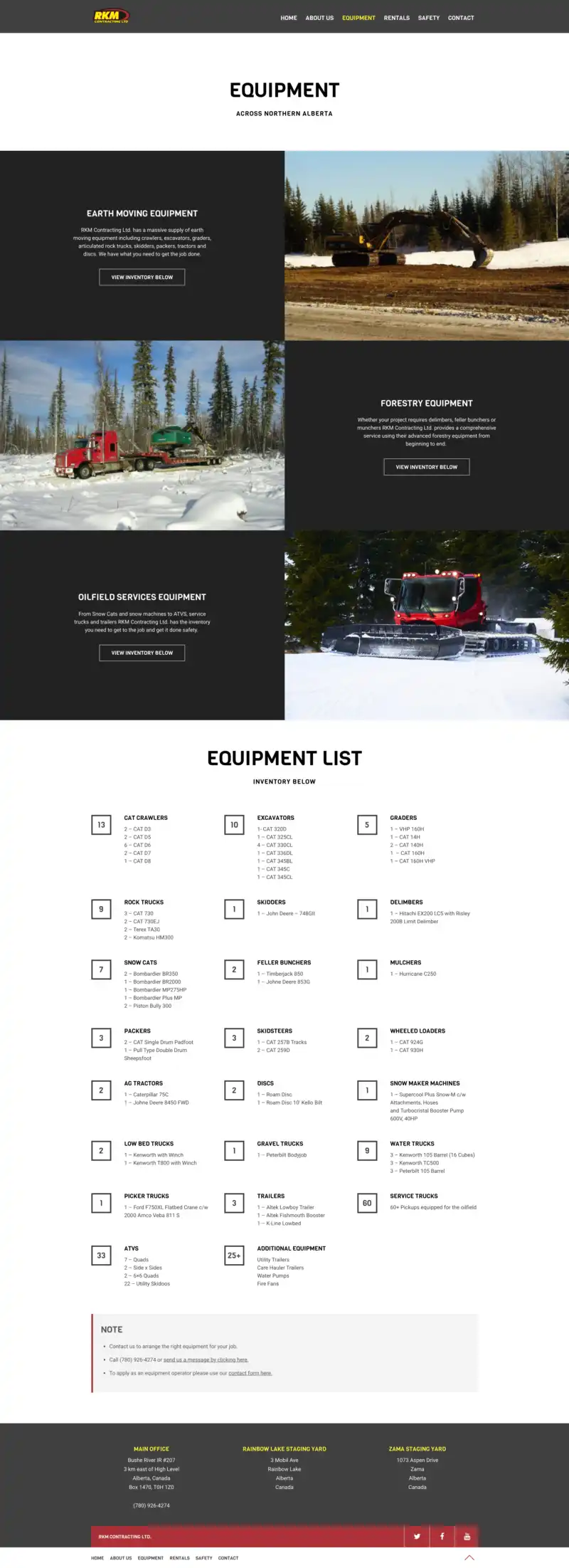 RKM Contracting Ltd. Equipment Page